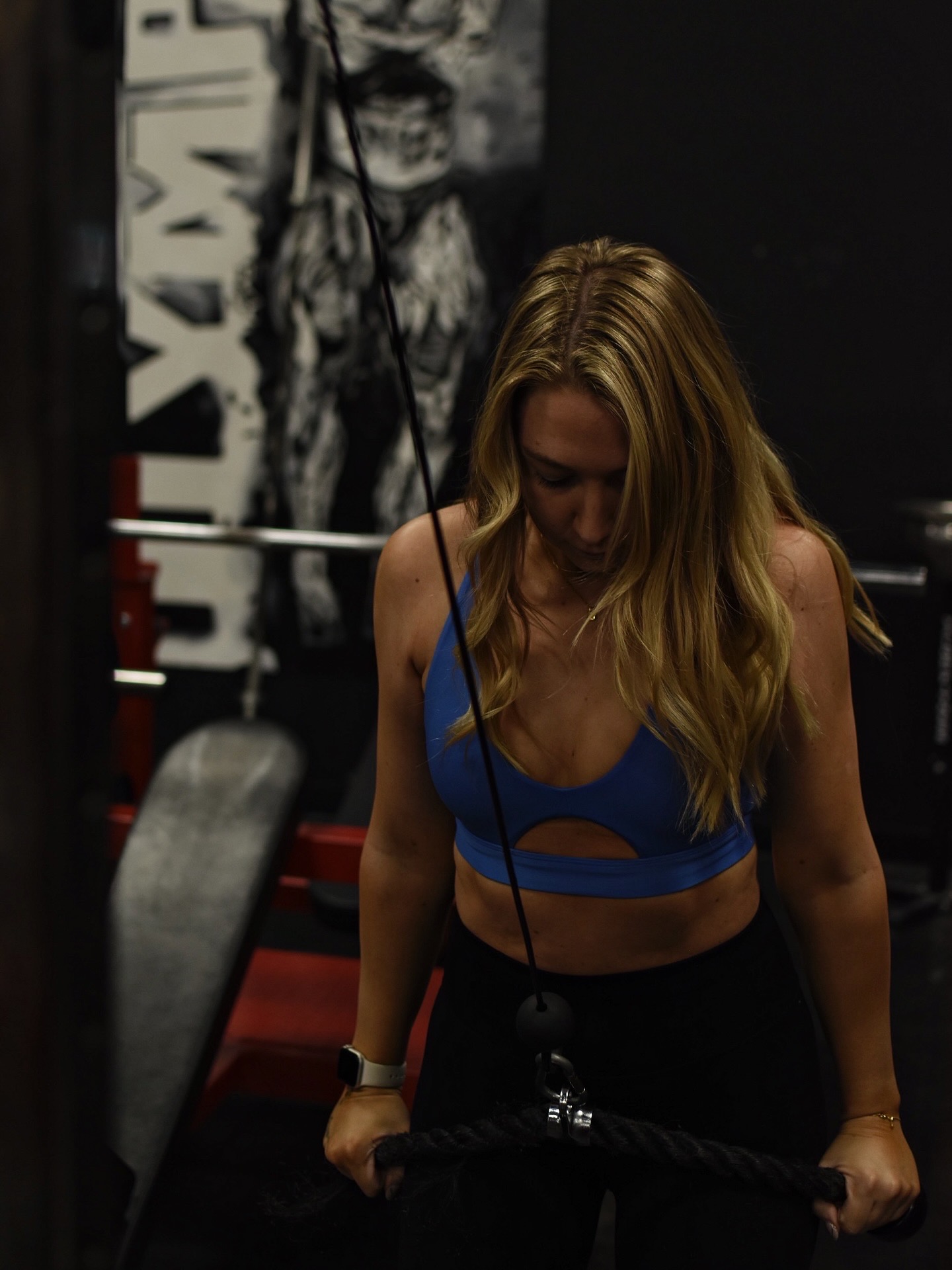 Whitley Weights member performing cable rope pushdowns
