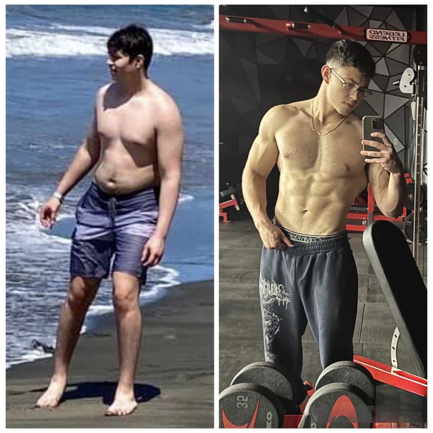 Before and after transformation, weight loss and muscle gain