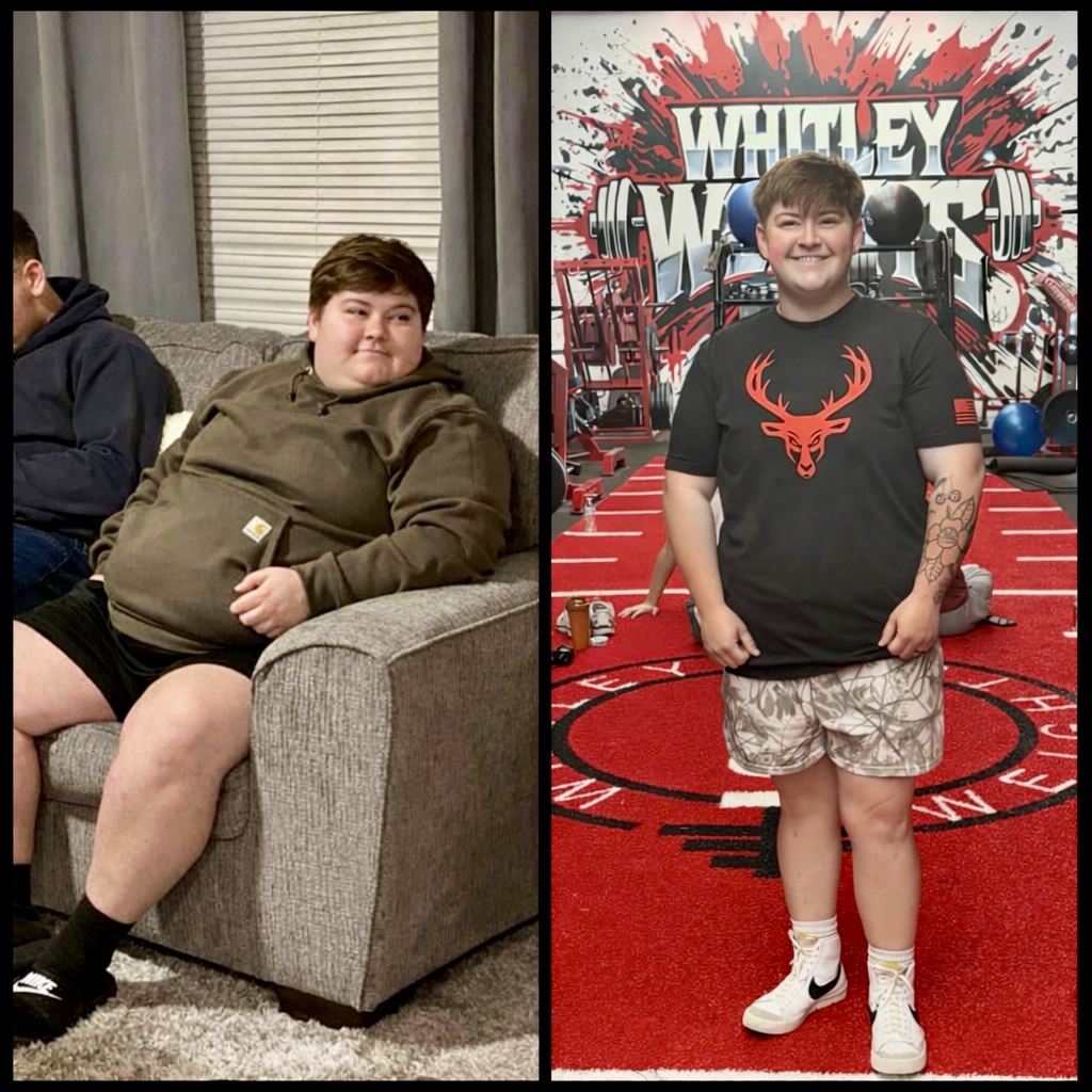 Before and after weight-loss transformation on the Whitley Weights turf