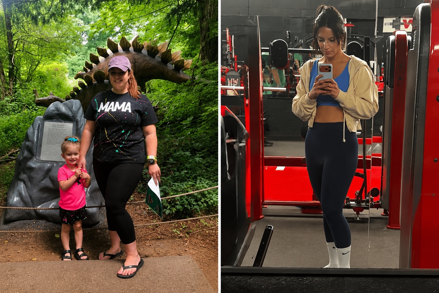 Female before and after transformation from mom life to lean and strong