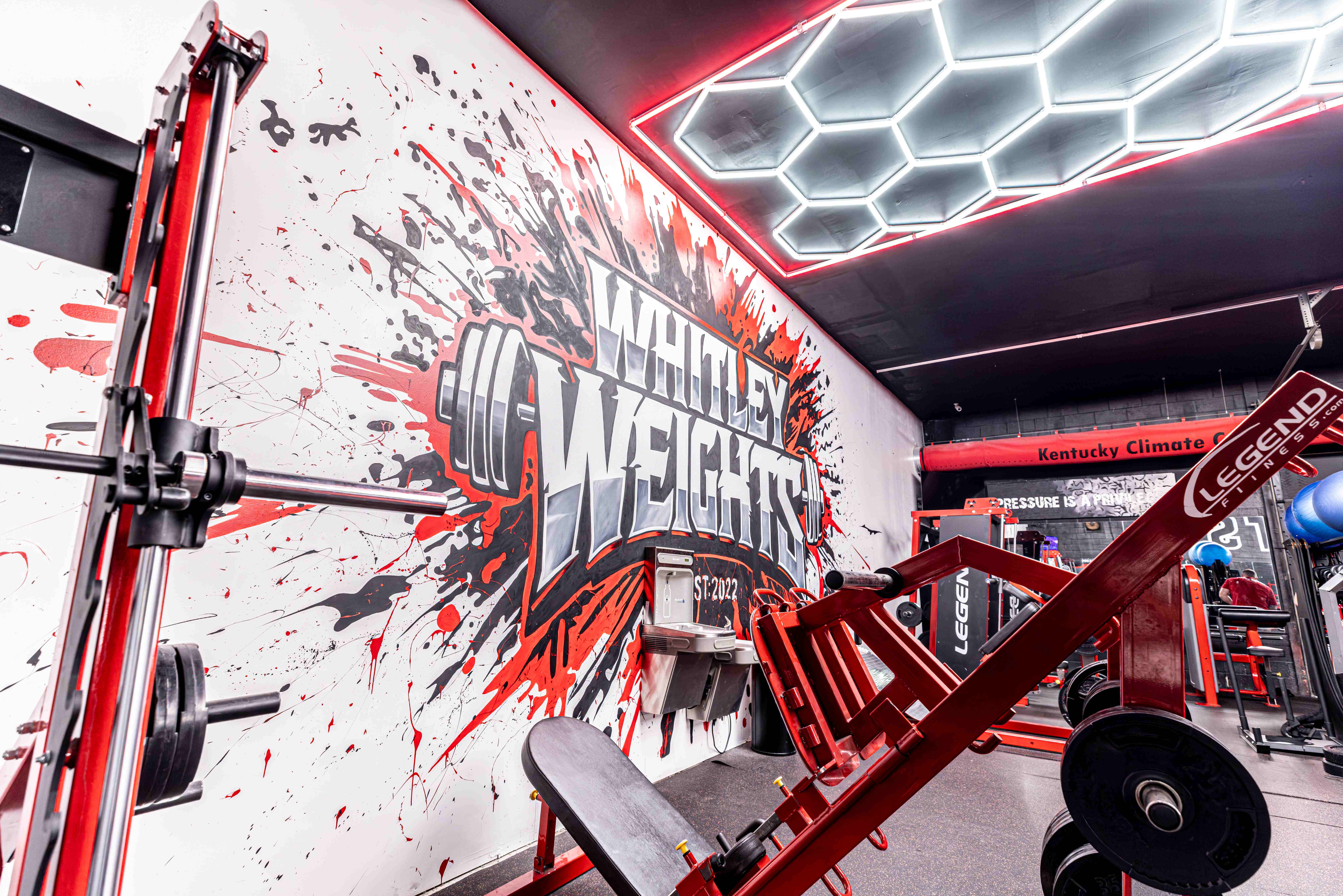 The Whitley Weights splatter mural wall